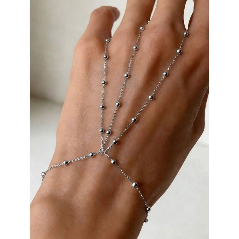 Delicate Silver Beaded Hand Chain Bracelet M1773
